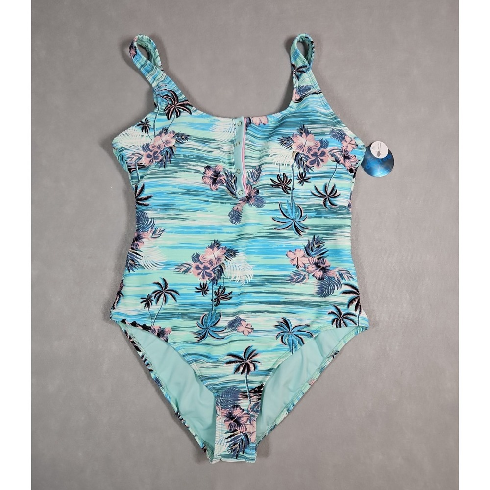 Decree Womens Blue Green Tropical One Piece Swimsuit Size XXL NWT